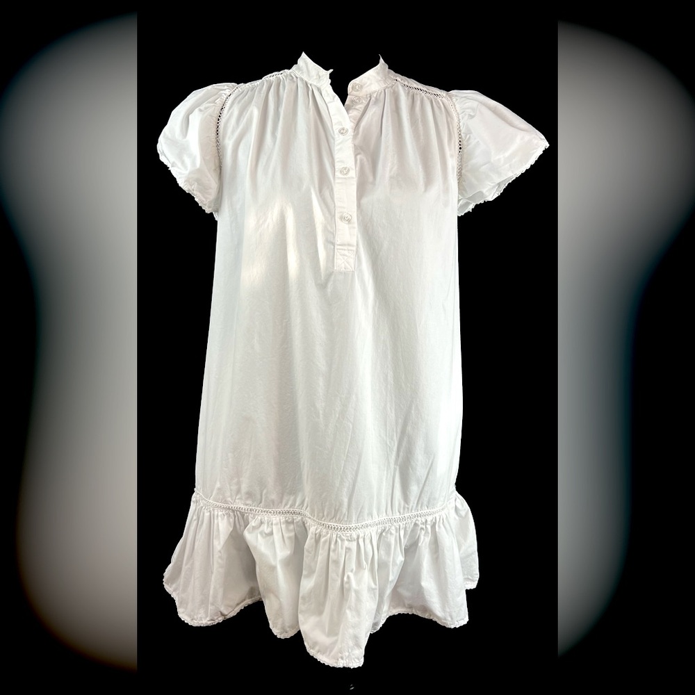 Rebecca Minkoff White Cotton Puffy Sleeve Ladder Lace Tiered Mini Dress  Size XS